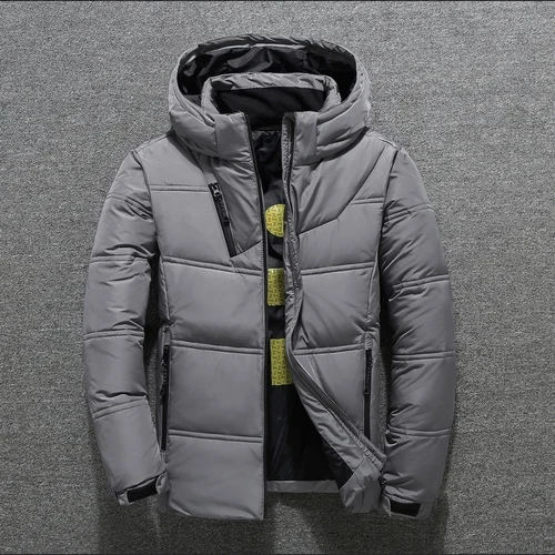 Light Grey Брендовая одежда Для мужчин теплая зимнее, зауженное Повседневное пуховая куртка/Мужское Худи супер легкие и тонкие пуховые пальто мужской пуховик 3XL - Цвет: Light Grey