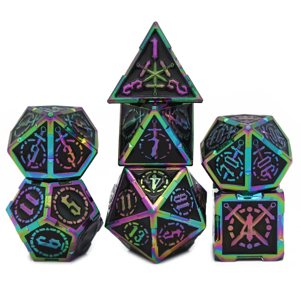 Polyhedral Polyhedral Dice Set with Pouch, D4, D6, D8, D10, D12, D20, Tabletop Games, New Design, , 7Pcs