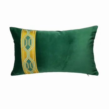 

Fashion Classic Dark Green Velvet Waist Pillow Case 30x50cm Home Decor Sofa Car Chair Lumbar Gold Fringe Cover Sell by Piece