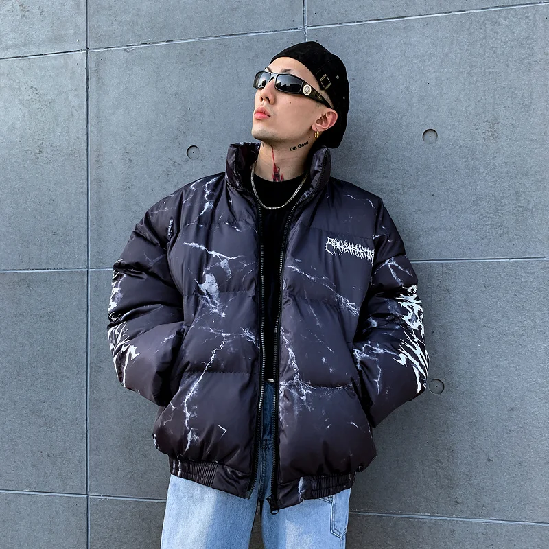 Мужская Уличная одежда в стиле хип-хоп, Теплая стеганая куртка с принтом «Медведь», ветровка, зимняя верхняя одежда, парка, хипстерская парка в стиле Харадзюку, пальто