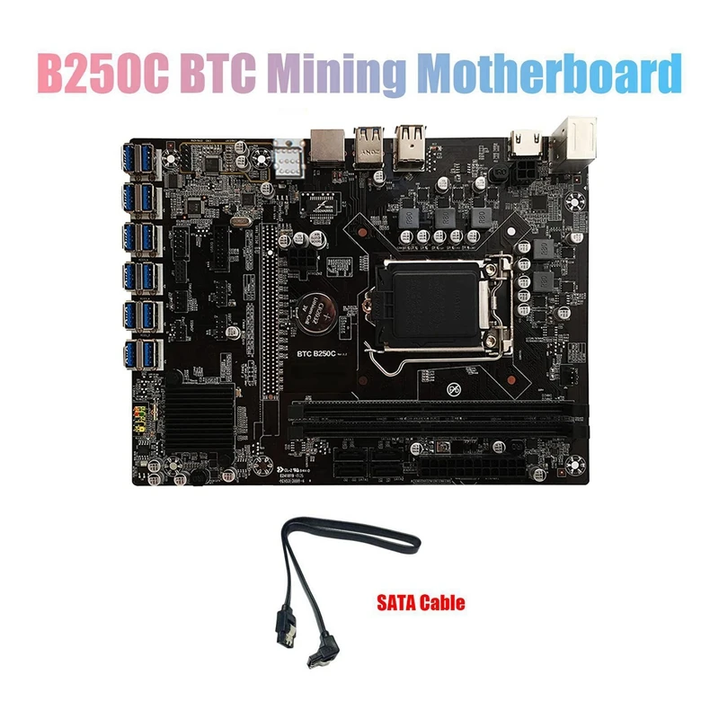 AU42-placa base B250C BTC Mining con Cable SATA 12XPCIE a ranura para tarjeta gráfica USB3.0 LGA1151 compatible con DDR4 DIMM RAM para BTC - Imagen 2
