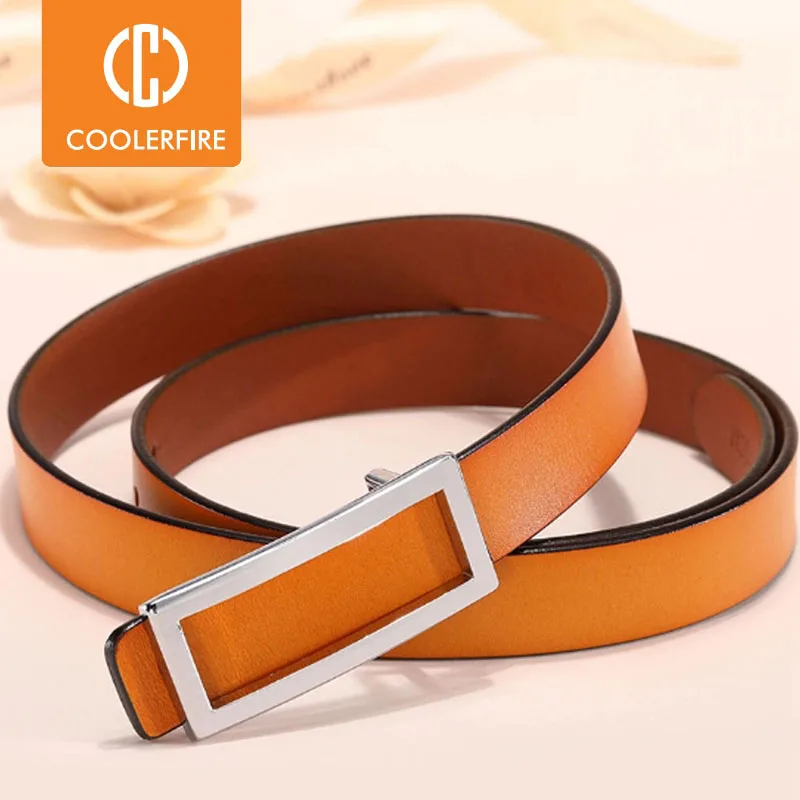 COOLERFIRE New Designer Gold Buckle Belt Waist Female  Skinny Thin Genuine Leather Belts For Women Dress Belt LB016