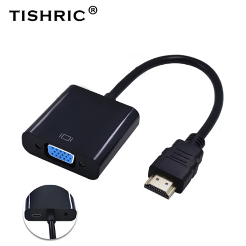 TISHRIC HDMI к VGA Кабель-адаптер папа к Famale 1080P цифро-аналоговый видео конвертер для ПК ноутбук ТВ коробка - Цвет: Black Audio Power