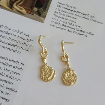 

Authentic 925 Sterling silver Gold dysmorphism Irregular Geometric Drop dangle earrings long FINE jEWELRY TLE740