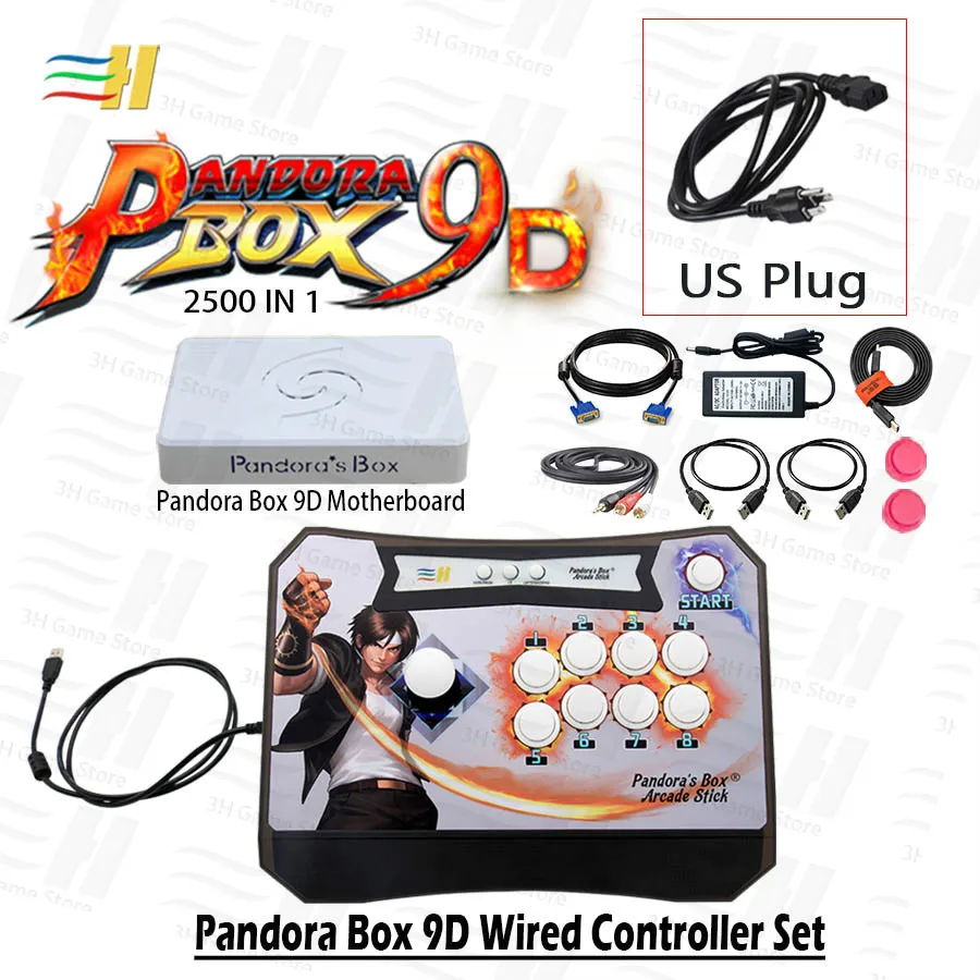 9D kof US plug Pandora box 9d 2500 В 1 проводной контроллер Набор аркадный джойстик игровая консоль Ретро игровые Джойстики для аркадного автомата кабинета - Цвет: 9D kof US plug