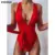 INGAGA 2021 Sexy Plunging Swimsuit One Piece High Cut Swimwear Women Cross Bandage Beachwear Summer Backless Bathing Suit Women