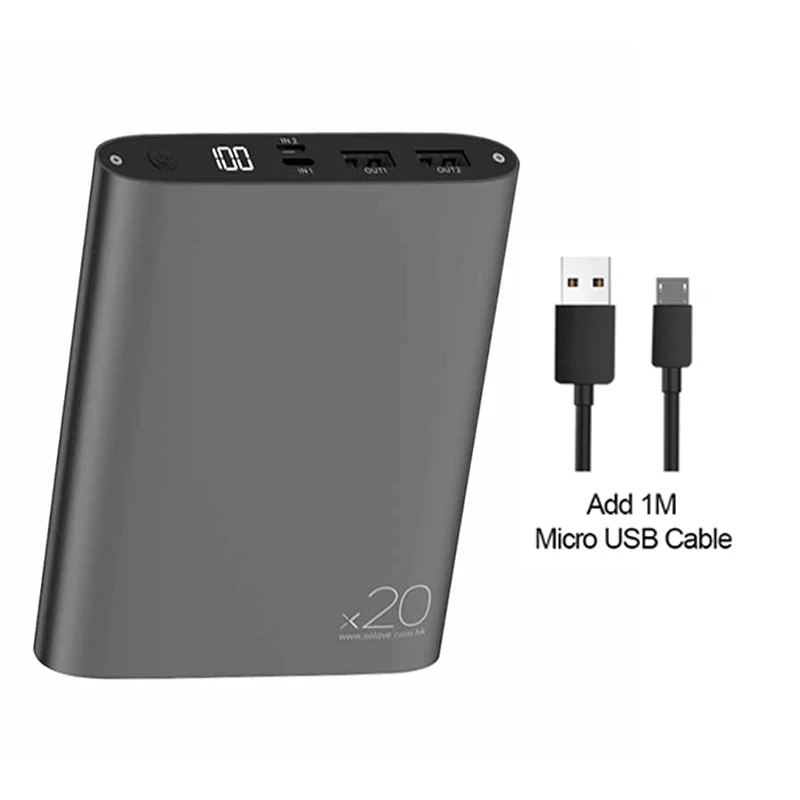 Solove power Bank 20000 мАч портативное зарядное устройство Быстрая зарядка мини банк питания для iOS Android телефон - Цвет: Black Add MicroUSB