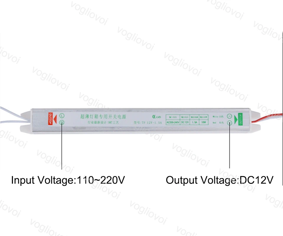 Vogliovoi светодиодный трансформатор тонкий DC12V, 18 Вт, 24 Вт, 36 Вт Водонепроницаемый 110/220V Алюминий серебристый светодиодный драйвер Мощность адаптер для 3528 5050