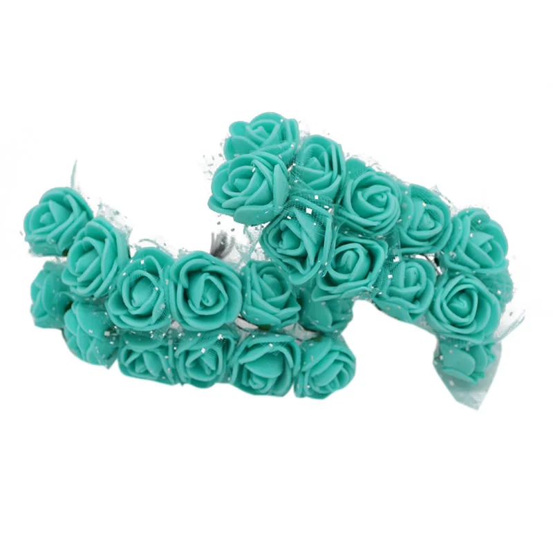 teal 72/144 шт 2 см мини ПЭ Пена Розы Искусственные цветы для дома Свадебные украшения автомобиля DIY плюшевый медведь венок искусственный букет цветов - Цвет: teal