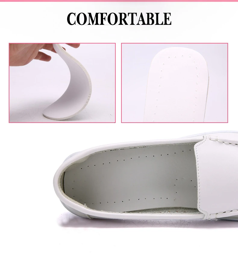 PU Leather Women Casual Flats Shoes Nurse Shoes Black White Air Cushion Sneakers Shallow Breathable Solid Slip-on Loafers Female