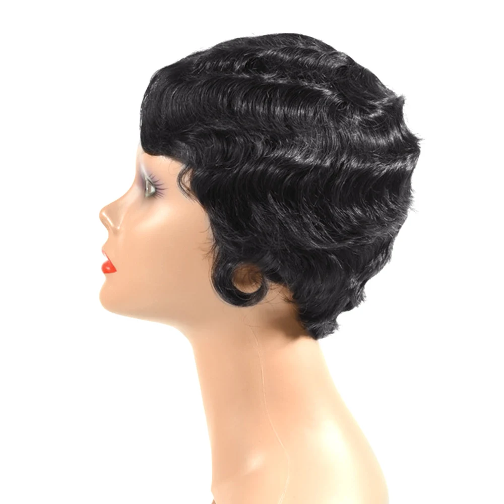Saloncht короткий волнистый парик перуанские Remy человеческие волосы парики для