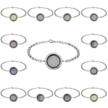 

5Pcs/Lot Rhinestone Round 30mm Glass And stainless steel Living memory Locket Bracelet Aroma Locket Fit Perfume Jewelry