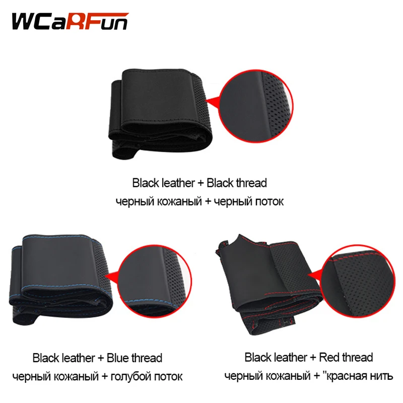 WCaRFun сшитый вручную черный чехол рулевого колеса автомобиля из искусственной