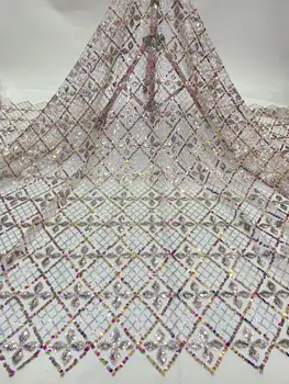 

African Sequins Net Lace Fabric High Quality Nigeria Embroidery Gold Sequins Lace Fabric for party