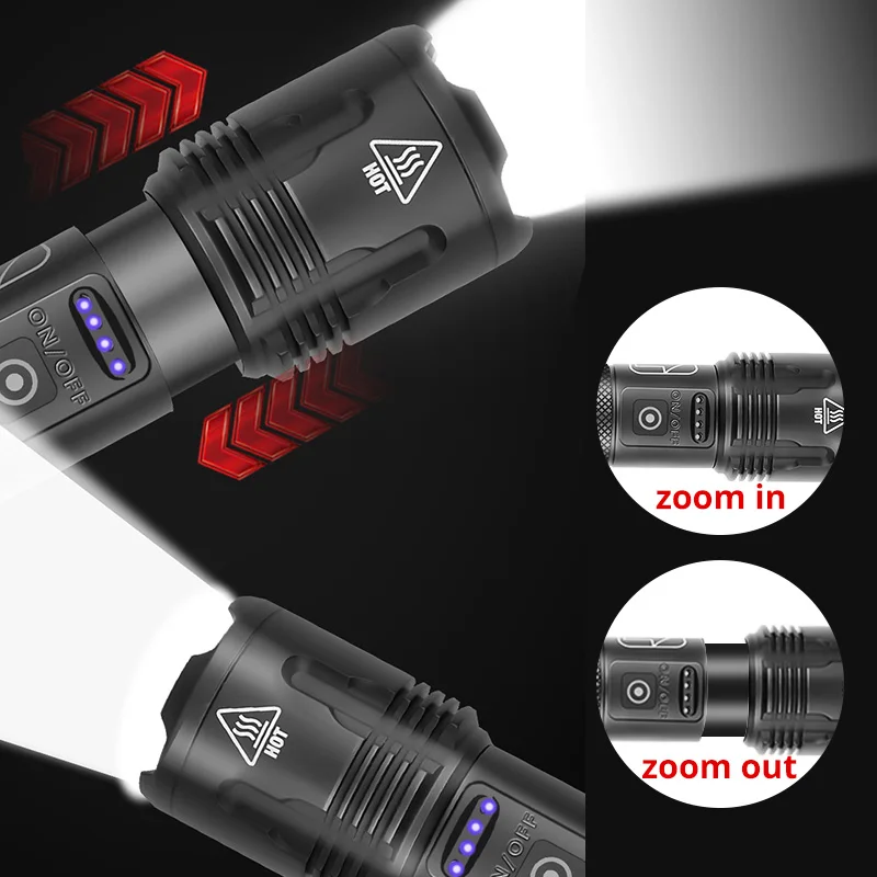 US $8.50 XHP100 9Core LED Flashlight USB Rechargeable Torch 18650 Or 26650 Battery Zoomable Aluminum Lantern Power Bank Function XHP70