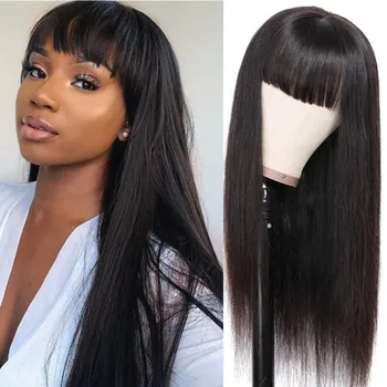 

Straight Human Hair Wigs with Bangs for Women Natural Full Machine Made Wigs Brazilian Remy Hair Bang Fringe Wig 150% Density