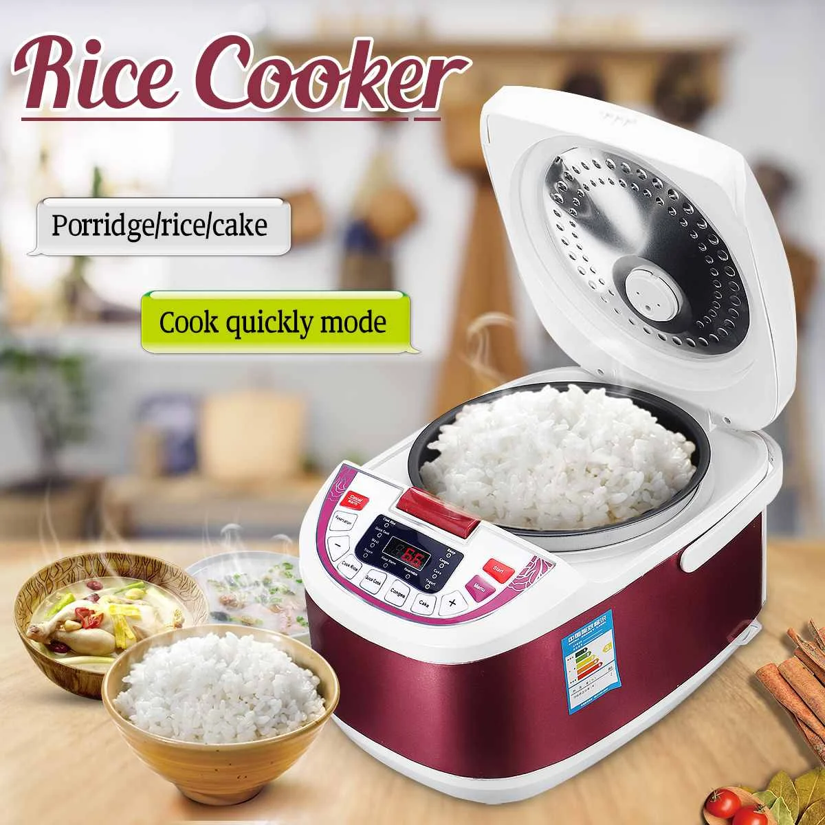 

5L Rice Cooker Multifunctional LCD Porridge Cake Maker Food Steamer Electric Warmer Kitchen Cooking Pan Aluminium Alloy+ABS