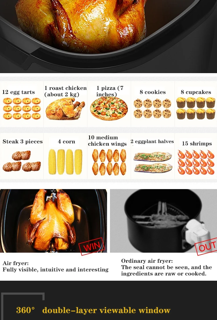 Description Picture 6 of item10L Large Capacity Oil-Free Air Fryer Electric Fryer Oven 360°Bake Led Touch Screen Smart Multifunctional Electric Fryer