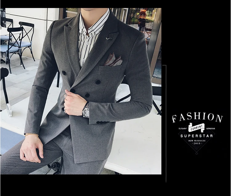 Модный мужской костюм комплект Slim Fit Комплект из 3 предметов, костюм-смокинг Свадебный, выпускной, для жениха, строгая одежда, костюмы пиджак для костюма Masculino(куртка+ брюки+ жилет