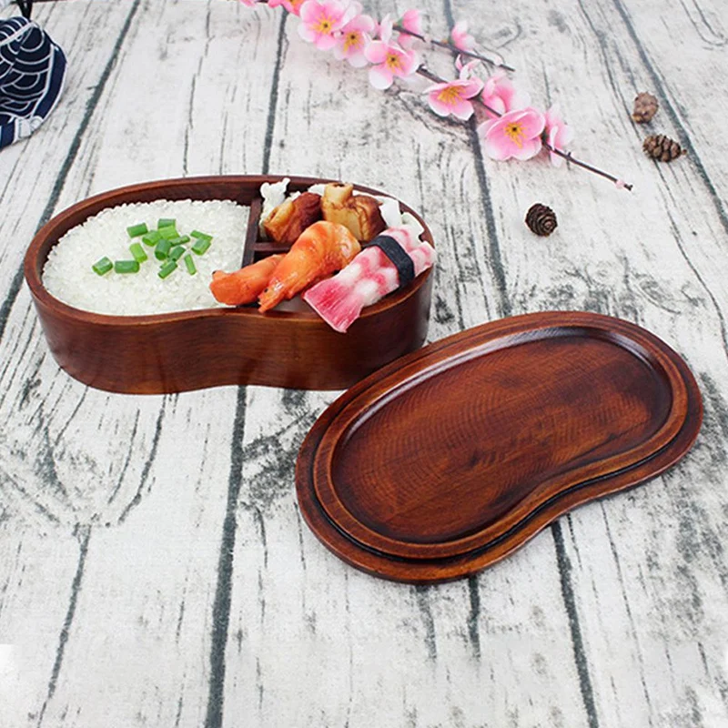 

Natural Concise Single-Layer Portable Wooden Lunch Box with Bondage for Student
