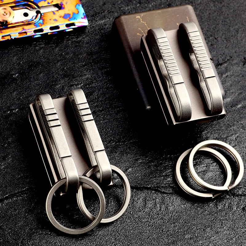 Luxury Men Car Key Chain High Quality Pure Titanium Waist Hanging Double Ring Keychain Key Ring The Best Gift For Father's Day