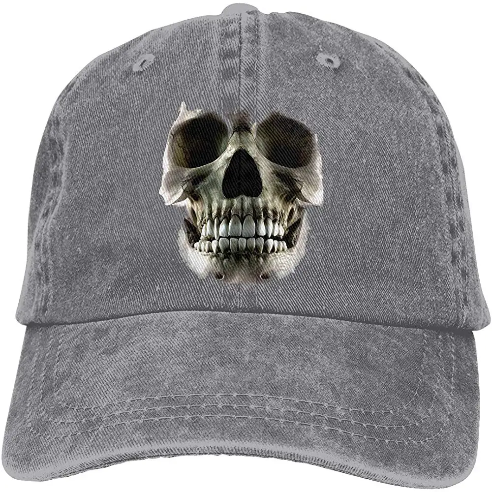 Унисекс Взрослых Винтаж Мыть Бейсболка Регулируемая папа шляпа-страшный череп лицо черный