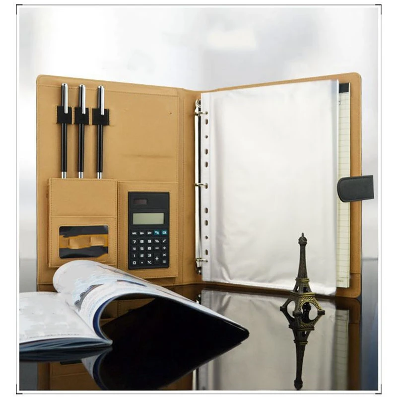 Multi-Function A4 Folder Pu Leather Multi-Function Folder Office Supplies Business Manager with Calculator