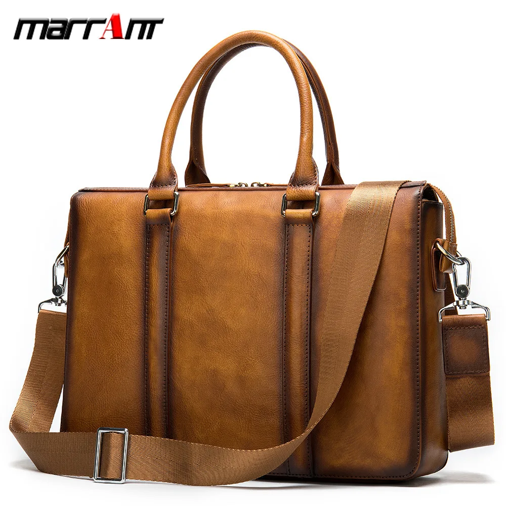 

Men Genuine Leather Briefcase Tree Cream Skin Wipe Color 14 Inch Hand Bag 13330