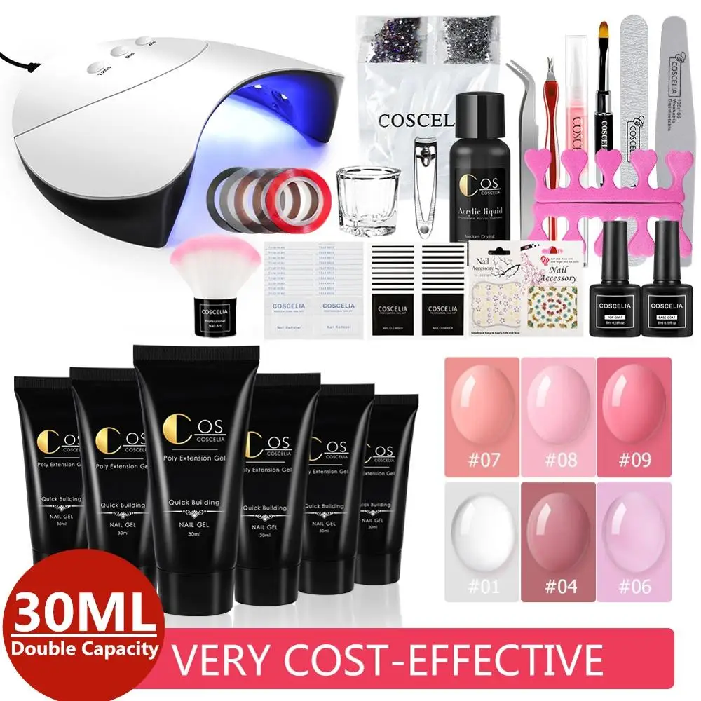COSCELIA Full Extension Gel Kit 6Pcs Gel Manicure Set 36W Lamp Nail Kit