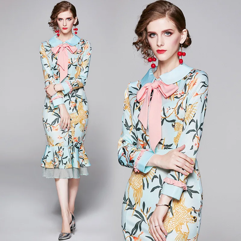 

Ozhouzhan Elegant Graceful Debutante Floral Printed Dress Ribbon New Products Women's Dress