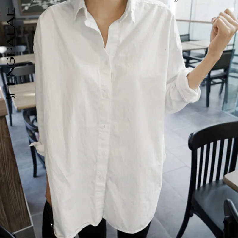 

SHENGPALAE 2020 New Spring Women Solid Color Shirt Female Tops Long Sleeve Vintage Turn-down Collar Women's Loose Blouses ZA3006