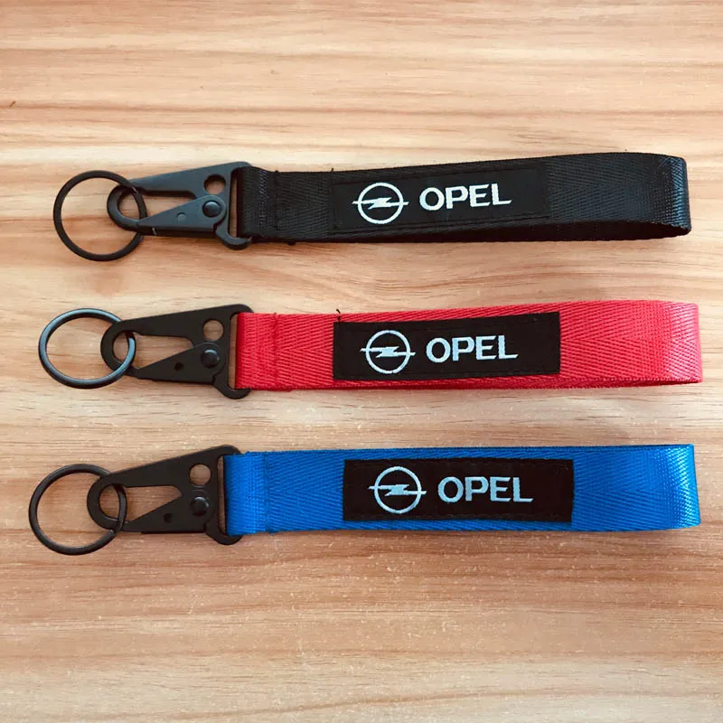 

Car Seat belt material nylon cloth keychain embroidery stitching for OPEL emblem Auto keyring accessories