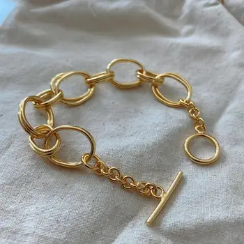 

S100%925 Sterling silver geometric bracelet Heavy industry double circle women's bracelet fashion luxury fine jewelry