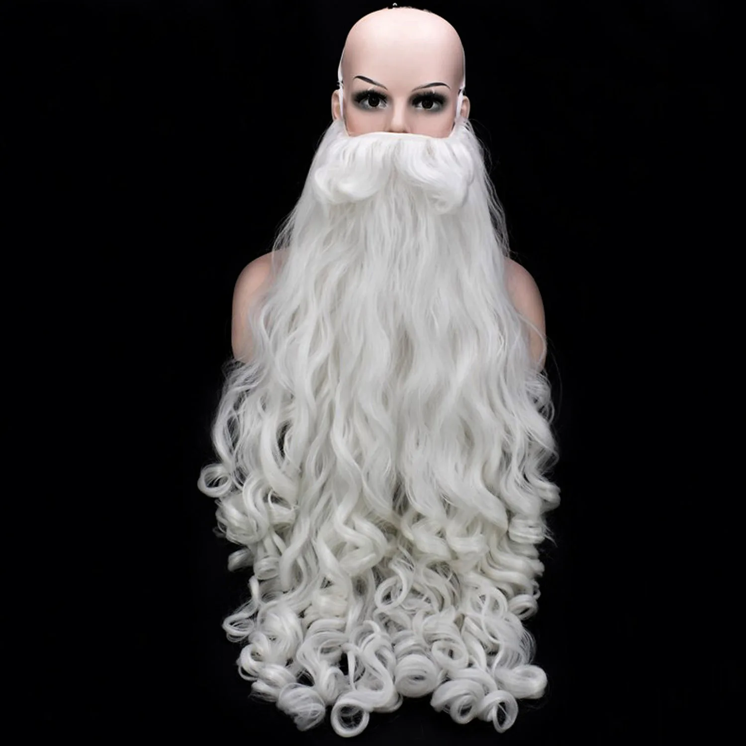 Behogar 1PCS Christmas Santa Claus White Curly Beard+ 1PCS Wig for Fancy Dress Cosplay Role Play Party Costume Accessories