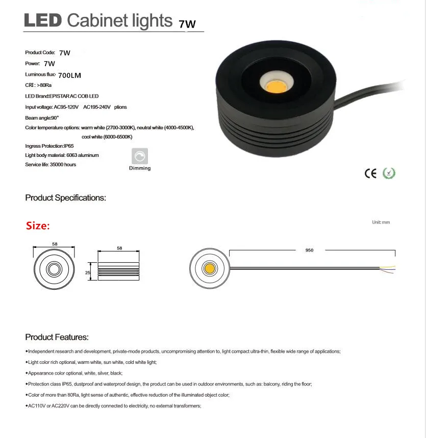 Мини-cob LED потолочный светильник 5 Вт 7 Вт Точечный светильник на светодиодах CREE AC85-265V затемнения светодиодный Spotligt кабины световая витрина Кухня магазинах