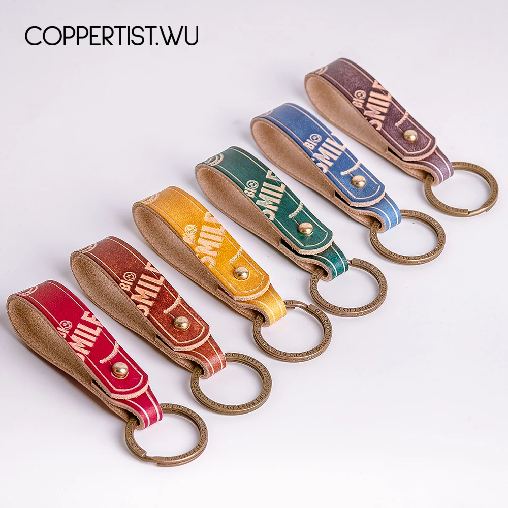 

Coppertist.Wu 7-Color leather keychain handmade brass key chain gold fashion key ring HandBag Pendant handcraft