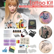 Полный комплект машины для татуировки набор 2 катушки пигментные наборы 4 краски цвета Мощность татуировки начинающих Грипсы комплекты Перманентный макияж, боди-арт