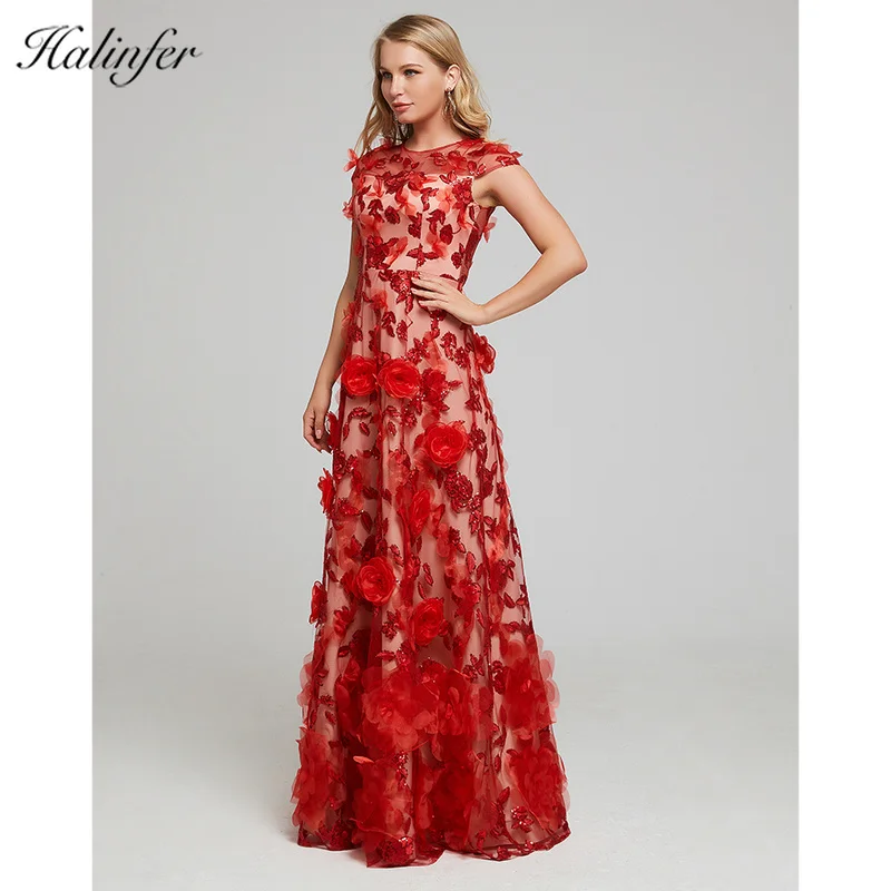 Halinfer Chinese applique Style Long Dress High Quality Red Bodycon Maxi Celebrity Wedding Cocktail Party Dress Vestidos