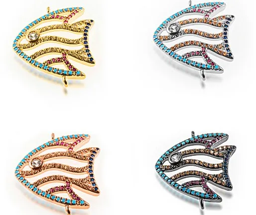 23*19mm multicolor fish crystal micro pave cz zircon cubic zirconia beads DIY Copper necklace charm bracelet connectors dgg4 | Украшения и
