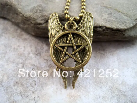 

20pcs/lot Bronze tone Supernatural Castiel Wings Charm Necklace Pendant