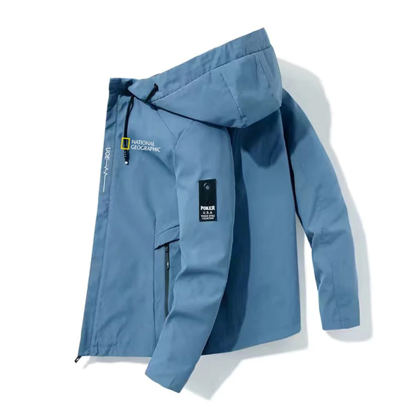 National Geographic Men's Outdoor Camping Mountaineering Jacket 2022 New Men's Breathable Waterproof Hoodie Windbreaker Adventur