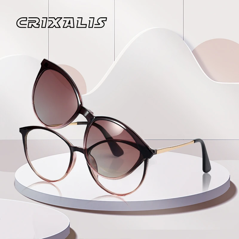 CRIXALIS Round Magnetic Clip-on Trend Polarized Sunglasses For Women 2022 Luxury Optical Computer Glasses Frames Ladies UV400 white sunglasses women