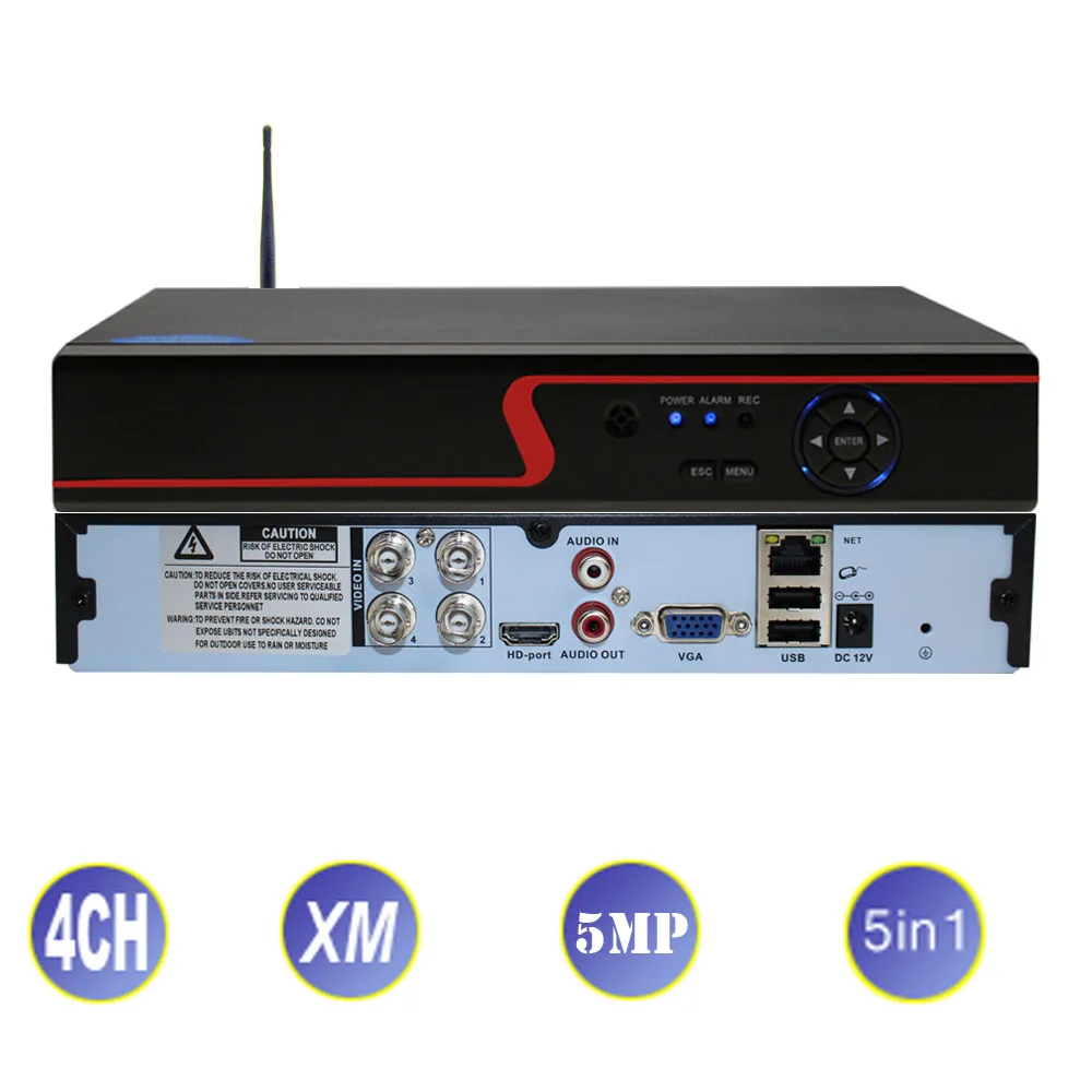 Xmeye 4CH 5MP  5in1 AHD DVR Hybrid Recorder H.265 with Wifi For Analog AHD CVI TVI IP Cameras Surveillance Security CCTV P2P