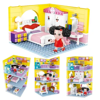 

3 in 1 Korean Anime Ddung Girls Play House Building Blocks Living Room Bedroom Kitchen Bricks Model Set Toys for Children Gifts