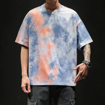 

Summer Cotton Tie-dye T Shirt Men's Fashion Printing Casual T-shirt Men Streetwear Hip Hop Loose Short-sleeved Tshirts Men M-5XL