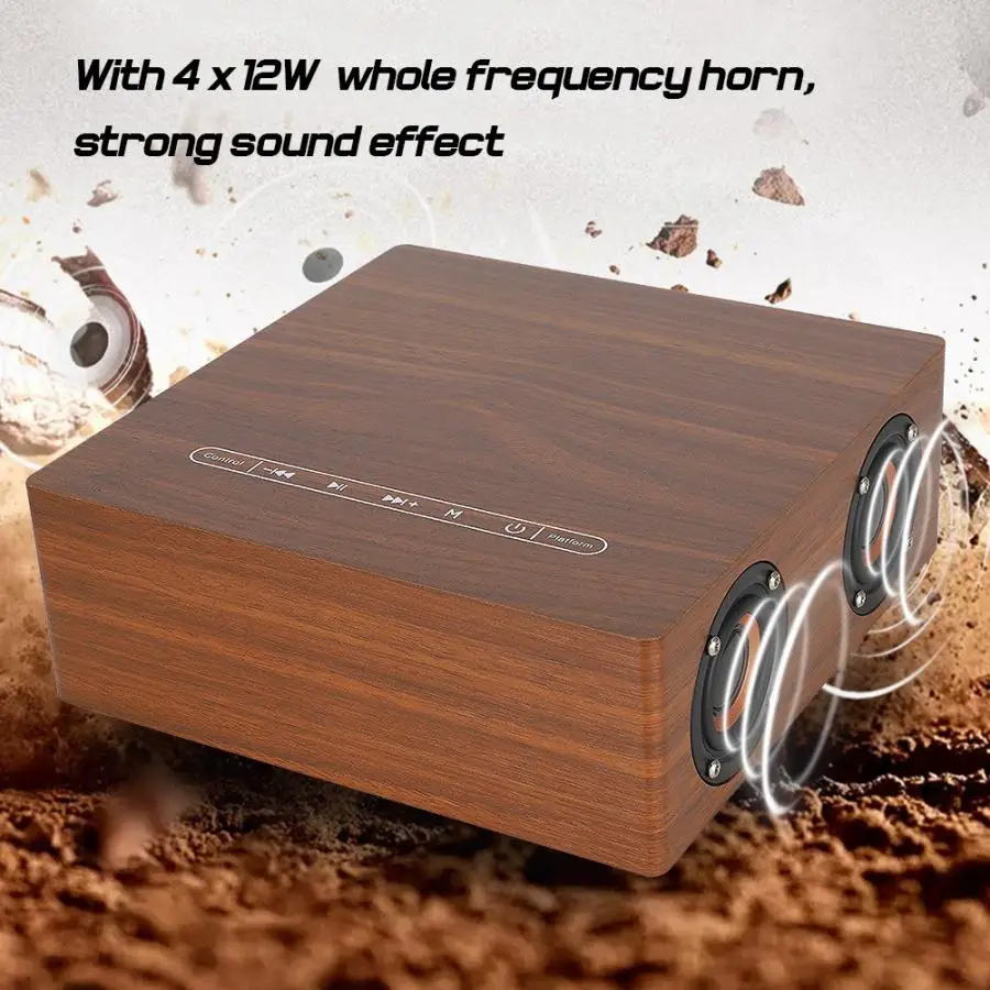 Q5C часы версии сенсорные деревянные Bluetooth колонки с 4x12 Вт рога сенсорная кнопка управления 3600 мАч батарея Поддержка TF карта USB вход