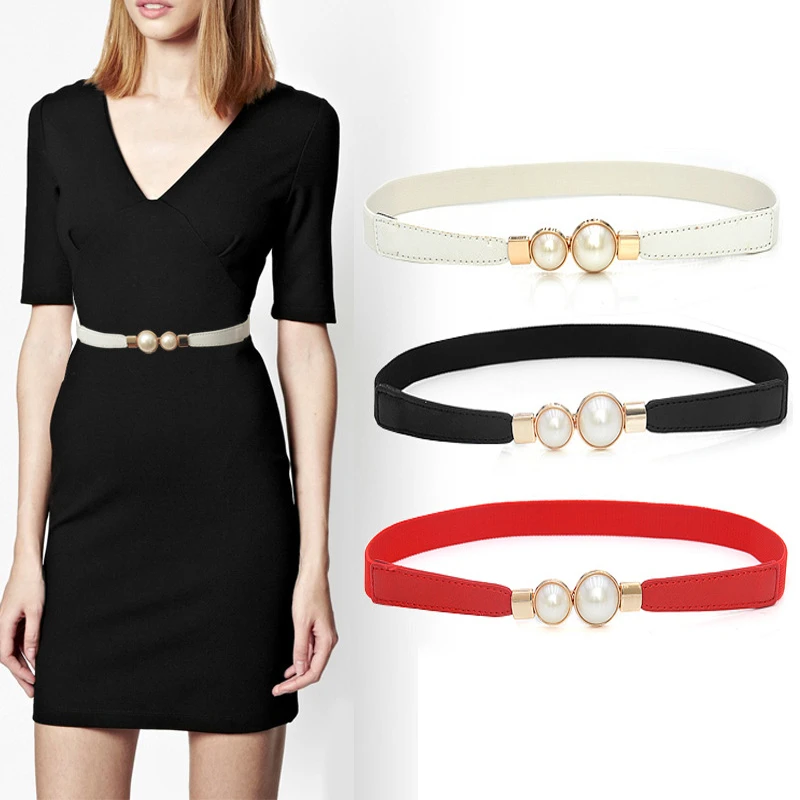 Cinturón de para mujer, faja elástica de moda para vestido, cintas papel finas, cinturones de cintura con hebilla de perla simulada|Cinturones de - AliExpress