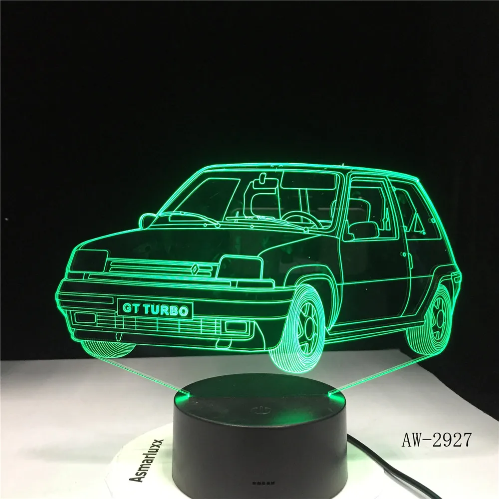 GT Turbo автомобиль форма сенсорный USB освещение в помещении небольшой ночник Новинка led 3D Визуальный ночник 7 цветов Настольная лампа AW-2927