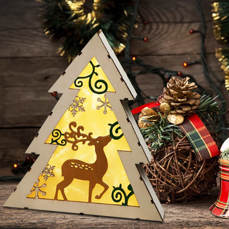 

Wooden 3D Xmas Teer Home Decor Outdoor LED Plaque Sign Christmas Decoration Festival Party Christmas Deer Light Luminous Indoor