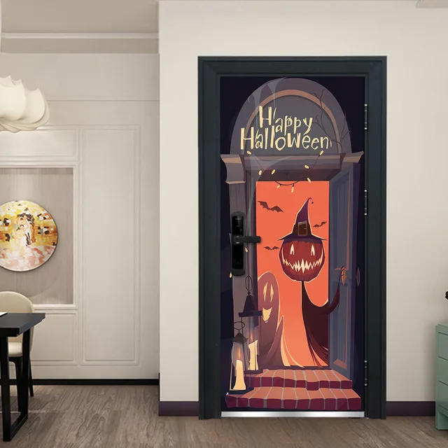 3D Self Adhesive Wall Art Decal On Door Halloween Day Party Sticker For Home Door Decoration Renovation Wallpaper Print Picture - Цвет: Door ZZ13269-12